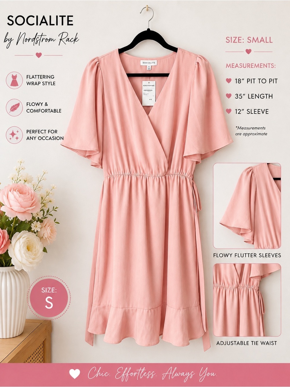 Socialité Blush Pink Wrap Dress | Size S | NWT
